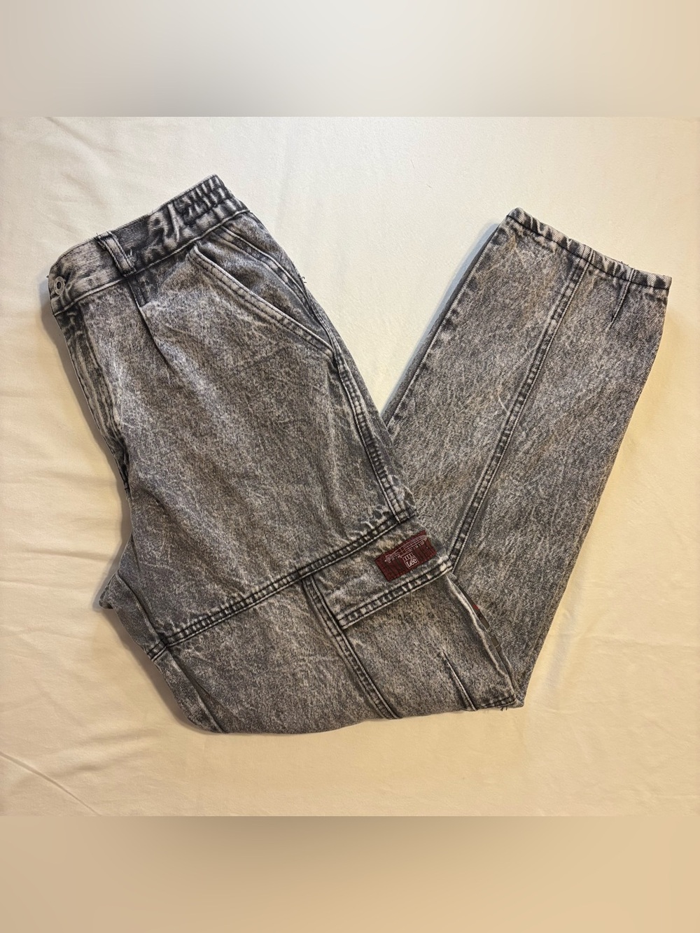 Rare Vintage 1980’s Lee "Air Gear" Pilot Cargo Pants Gray Acid Wash size 33x30